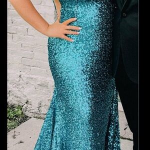 Sequin Teal Prom Gown